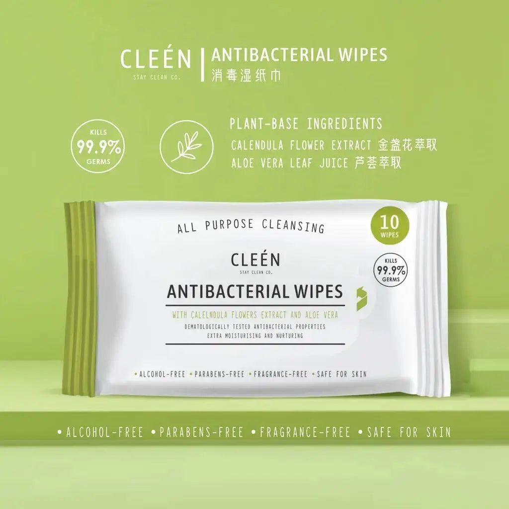 Cleen Antibacterial Wipes 10s x 1 (Unscented) [EXP10/2027]